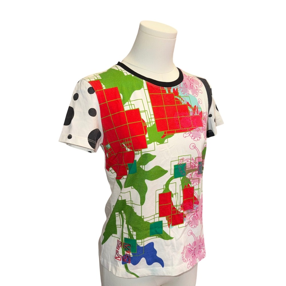 Vivienne Tam Womens Graphic T-Shirt Polka Dot Floral Abstract Multi-Color Size S - Picture 2 of 11
